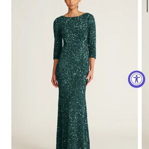 brand new Theia 3/4 Sleeve Sequin Gown — Elegant Green Sequin Evening Gown